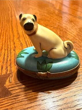 Hand-Painted Limoges Porcelain Pug Box